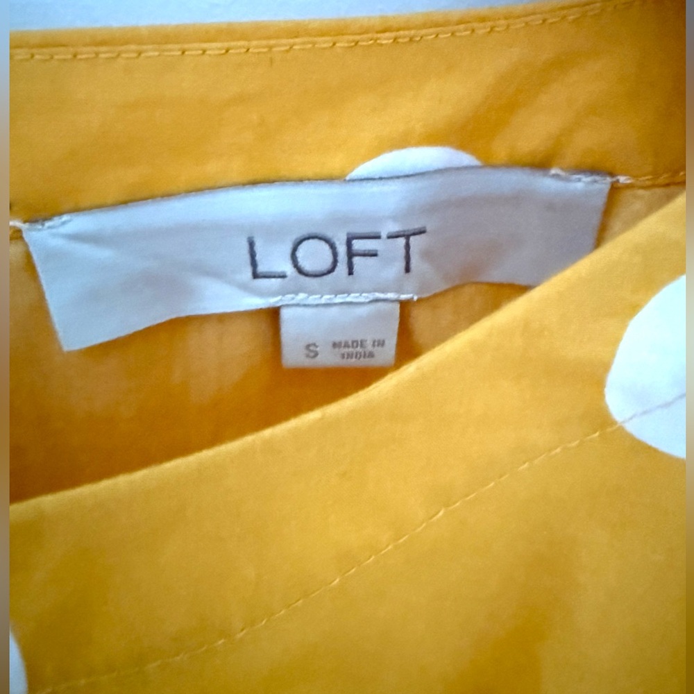 LOFT Women’s Blouse Ballon Sleeves Yellow Polka Dot Women's Top Shirt Size S - Picture 5 of 16